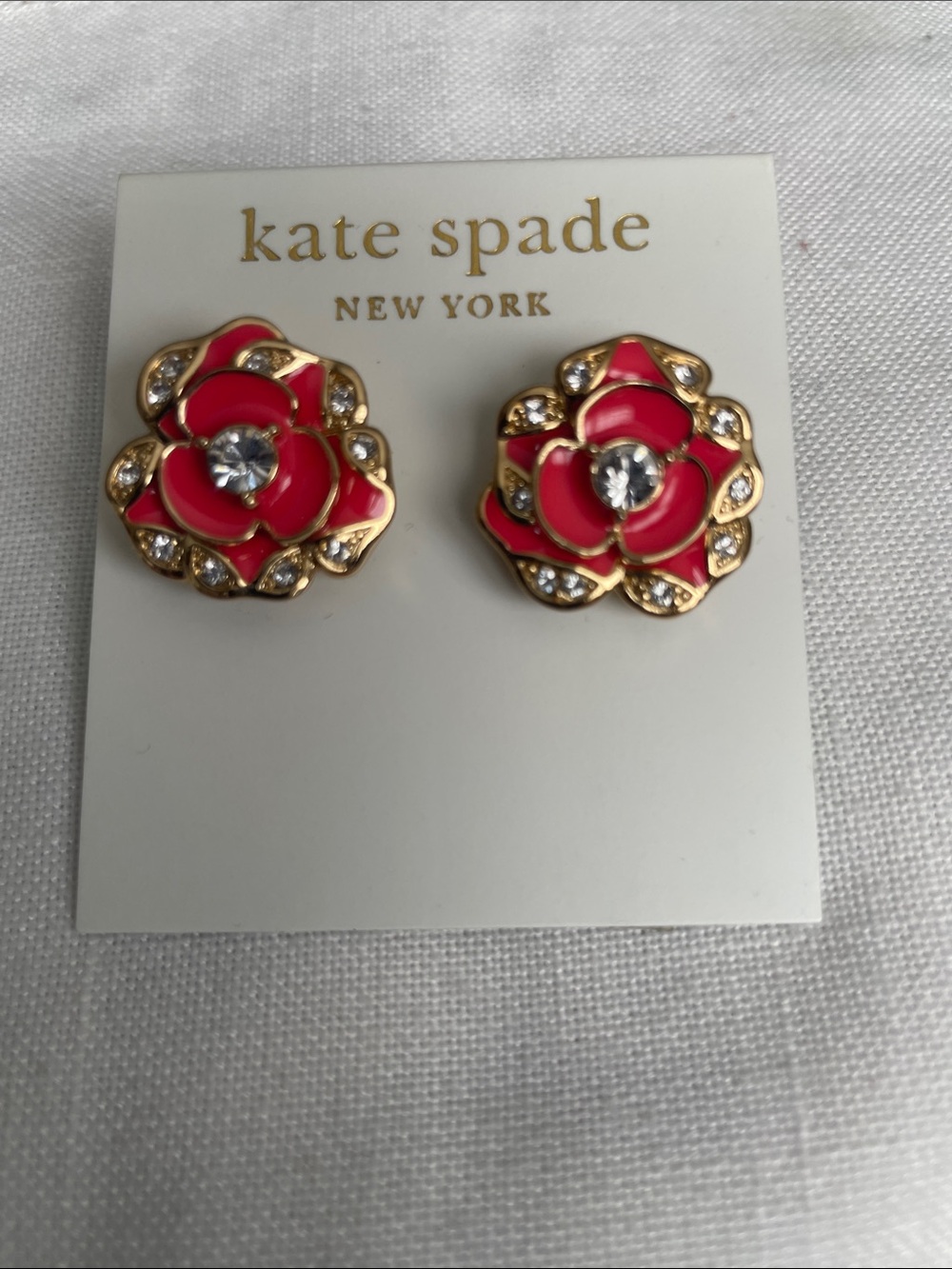kate spade Pink Floral Crystal Stud Earrings With Dust Bag NWT - Picture 2 of 5